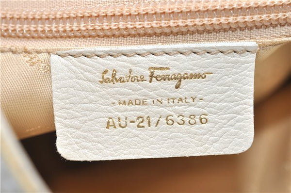 Authentic Salvatore Ferragamo Gancini Leather Shoulder Bag Purse Ivory 8607F