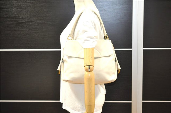 Authentic Salvatore Ferragamo Gancini Leather Shoulder Bag Purse Ivory 8607F