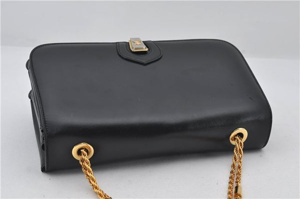 Authentic CELINE Vintage Chain Hand Bag Purse Leather Black 8609E