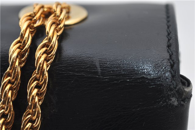 Authentic CELINE Vintage Chain Hand Bag Purse Leather Black 8609E