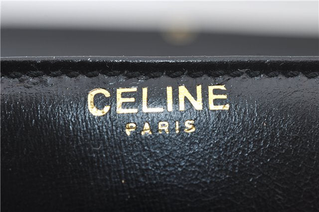 Authentic CELINE Vintage Chain Hand Bag Purse Leather Black 8609E