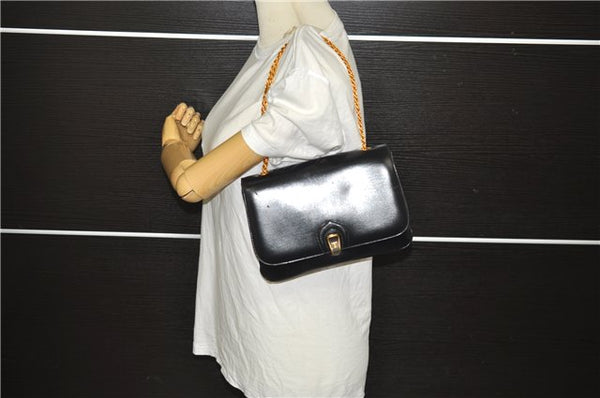 Authentic CELINE Vintage Chain Hand Bag Purse Leather Black 8609E