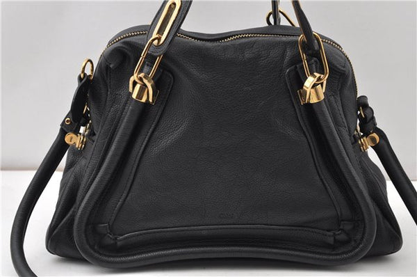 Authentic Chloe Paraty Medium 2Way Shoulder Hand Bag Purse Leather Black 8612F