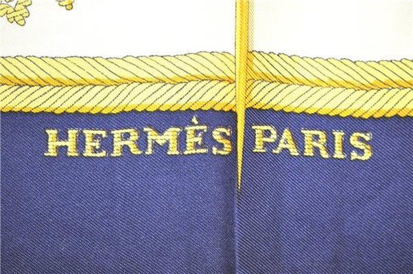 Authentic HERMES Carre 90 Scarf "Les Armes de Paris" Silk Yellow 8614D