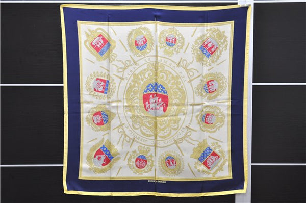 Authentic HERMES Carre 90 Scarf "Les Armes de Paris" Silk Yellow 8614D