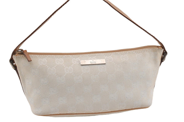 Authentic GUCCI Hand Bag Pouch Purse GG Canvas Leather 0391103 Ivory 8615F
