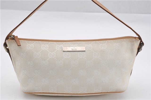 Authentic GUCCI Hand Bag Pouch Purse GG Canvas Leather 0391103 Ivory 8615F