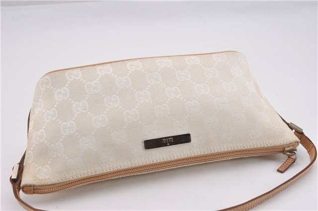 Authentic GUCCI Hand Bag Pouch Purse GG Canvas Leather 0391103 Ivory 8615F