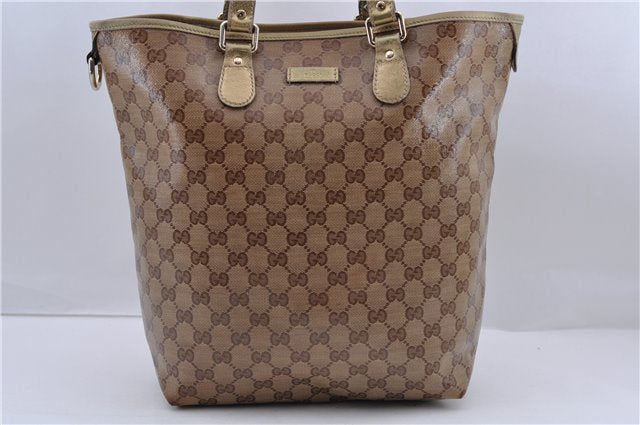 Authentic GUCCI GG Crystal Shoulder Tote Bag PVC Leather 189896 Brown 8632C