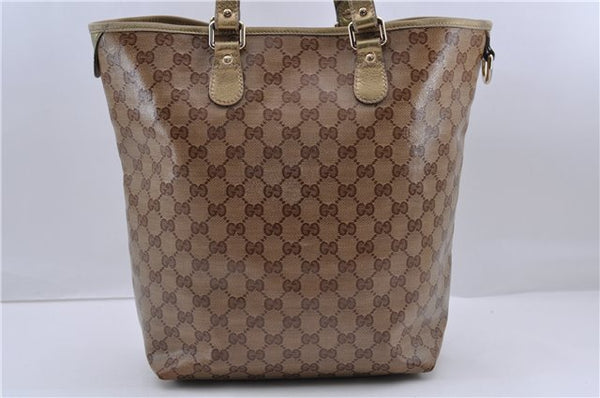 Authentic GUCCI GG Crystal Shoulder Tote Bag PVC Leather 189896 Brown 8632C