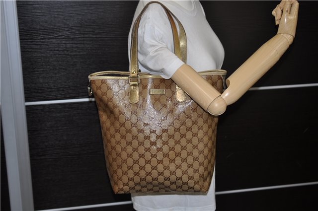 Authentic GUCCI GG Crystal Shoulder Tote Bag PVC Leather 189896 Brown 8632C