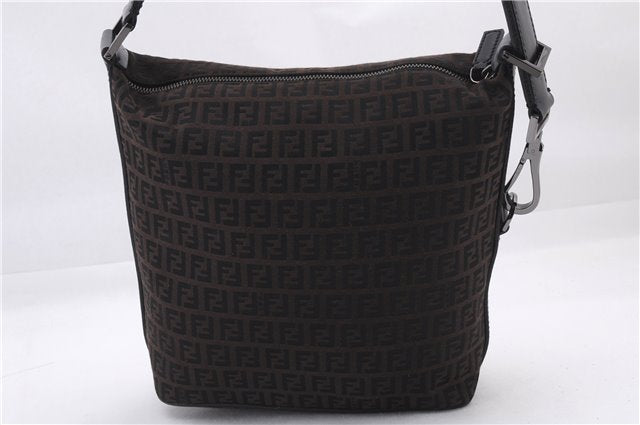 Authentic FENDI Zucchino Shoulder Bag Purse Canvas Leather Brown 8645E