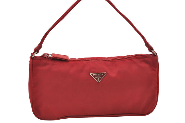 Authentic PRADA Nylon Hand Bag Pouch Purse Red 8649D