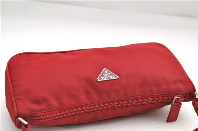 Authentic PRADA Nylon Hand Bag Pouch Purse Red 8649D