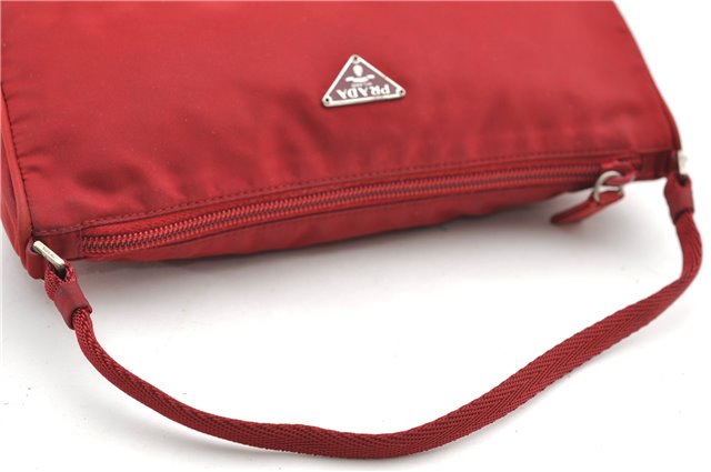 Authentic PRADA Nylon Hand Bag Pouch Purse Red 8649D