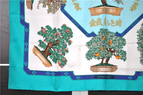 Authentic HERMES Carre 90 Scarf "BONSAI" Silk Green 8655F