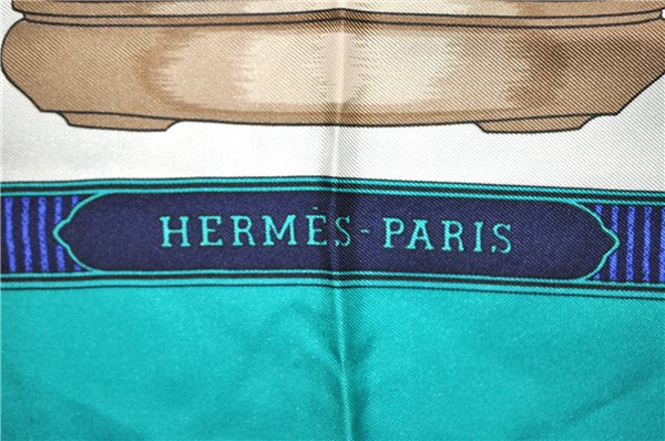 Authentic HERMES Carre 90 Scarf "BONSAI" Silk Green 8655F