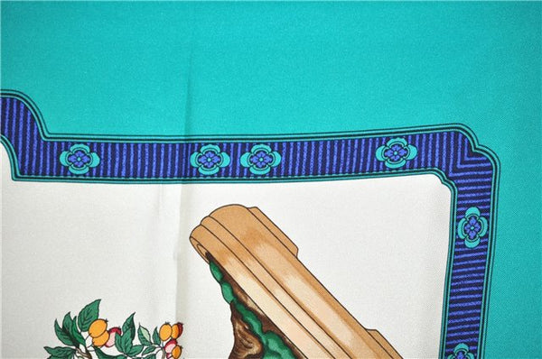 Authentic HERMES Carre 90 Scarf "BONSAI" Silk Green 8655F