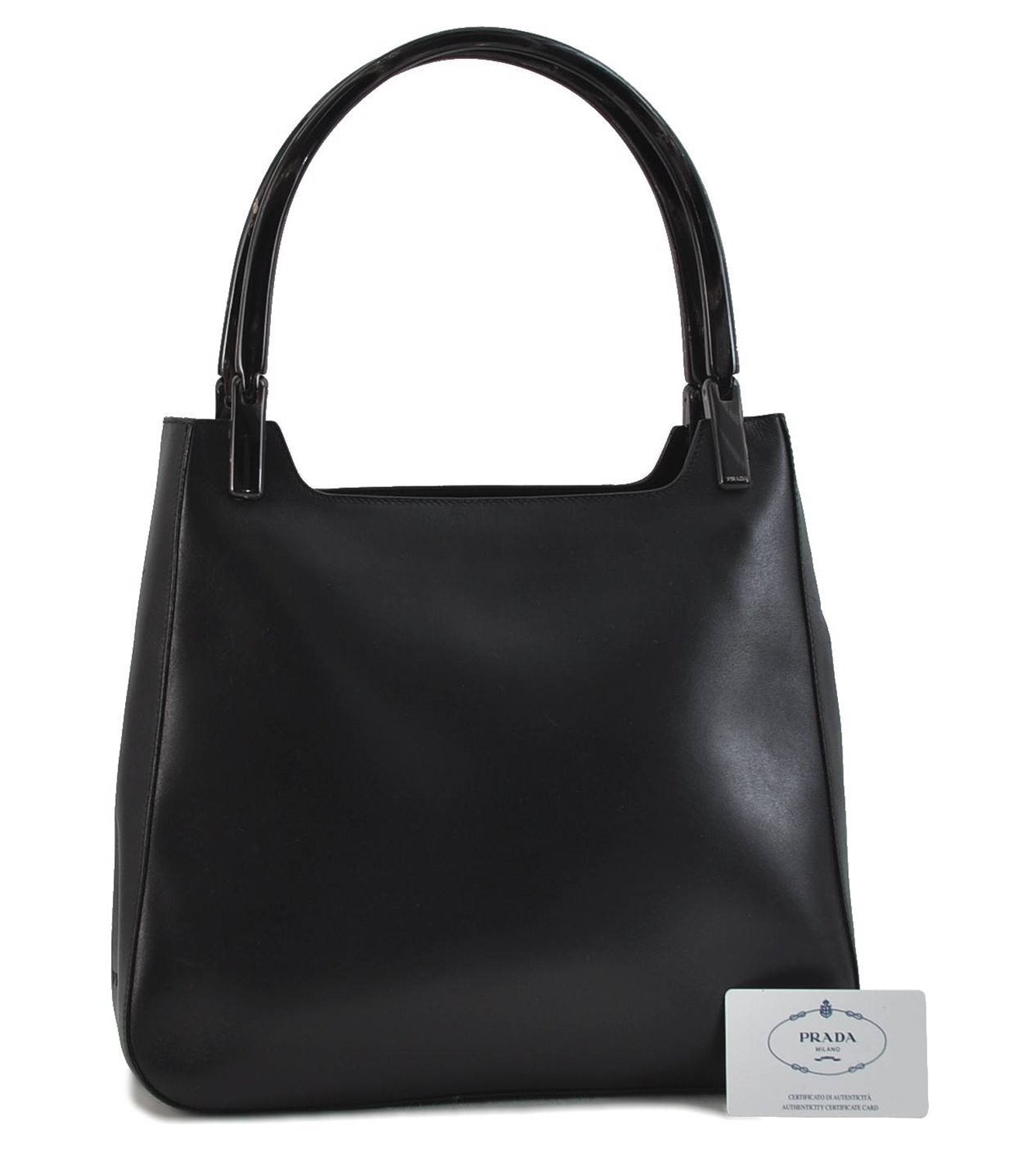 Auth PRADA Vitello Corno Leather Plastic Shoulder Tote Bag B8758 Black 8658C