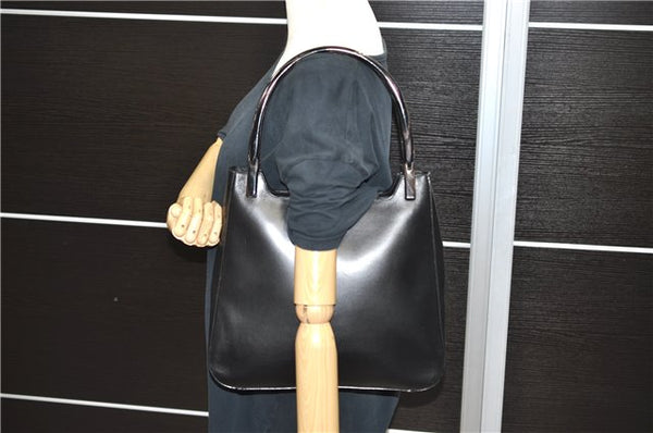 Auth PRADA Vitello Corno Leather Plastic Shoulder Tote Bag B8758 Black 8658C