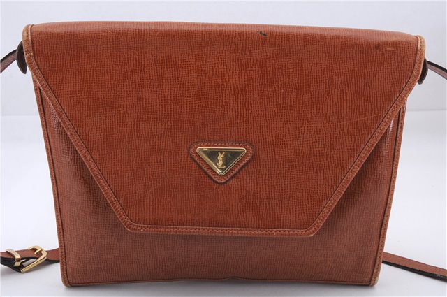 Authentic YVES SAINT LAURENT Shoulder Cross Body Bag Purse Leather Brown 8658D