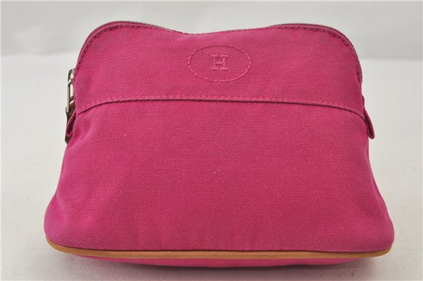 Authentic HERMES Bolide PM Pouch Purse Canvas Leather Pink 8660D