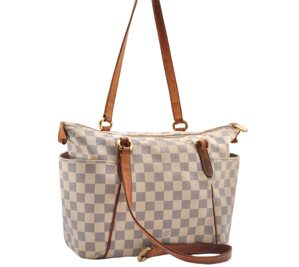 Auth Louis Vuitton Damier Azur Totally PM Tote Bag White N41280 LV Junk 8666D