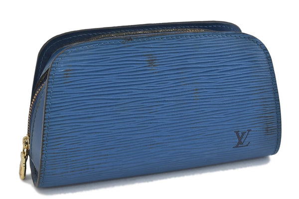 Authentic LOUIS VUITTON Epi Dauphine Cosmetic Pouch Blue M48445 LV Junk 8667B