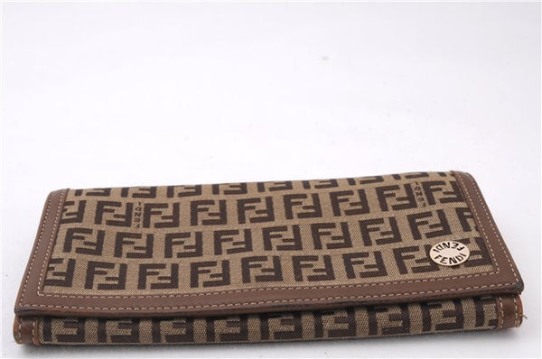 Authentic FENDI Zucchino Long Wallet Purse Canvas Leather Brown Box 8670E