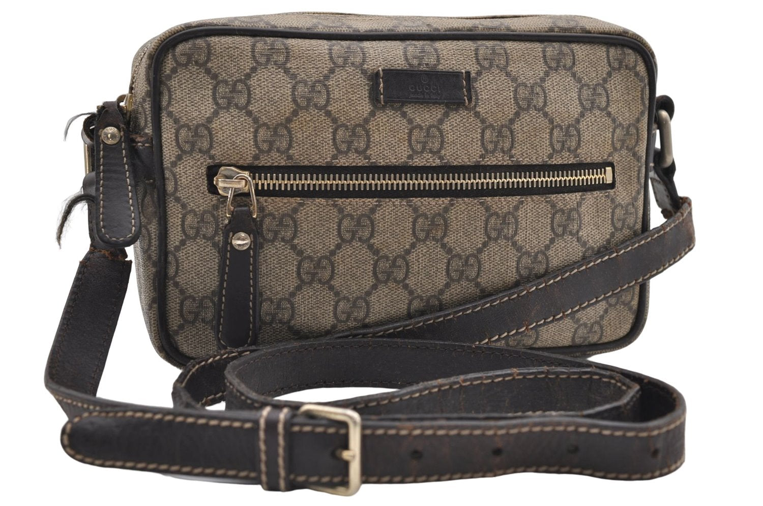 Authentic GUCCI Shoulder Cross Body Bag GG PVC Leather 201447 Brown Junk 8673D