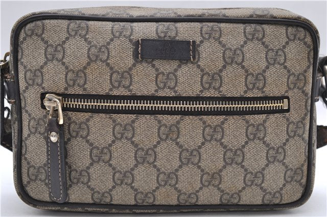 Authentic GUCCI Shoulder Cross Body Bag GG PVC Leather 201447 Brown Junk 8673D
