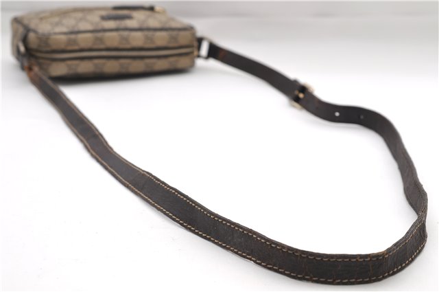 Authentic GUCCI Shoulder Cross Body Bag GG PVC Leather 201447 Brown Junk 8673D