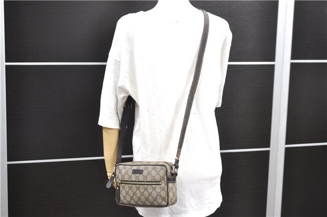 Authentic GUCCI Shoulder Cross Body Bag GG PVC Leather 201447 Brown Junk 8673D