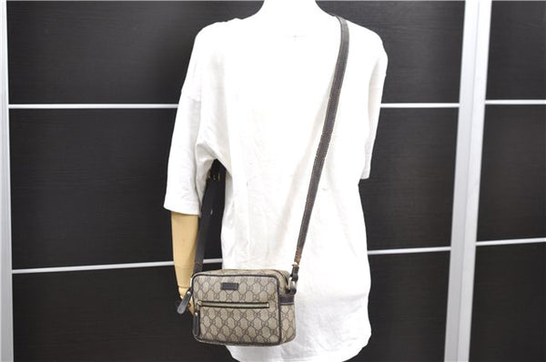 Authentic GUCCI Shoulder Cross Body Bag GG PVC Leather 201447 Brown Junk 8673D