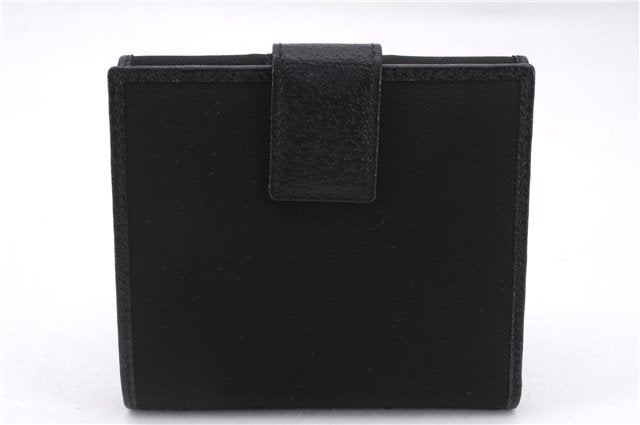 Authentic GUCCI Sherry Line Bifold Wallet Purse Nylon Leather 146195 Black 8673E