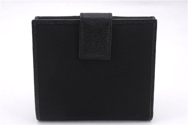 Authentic GUCCI Sherry Line Bifold Wallet Purse Nylon Leather 146195 Black 8673E