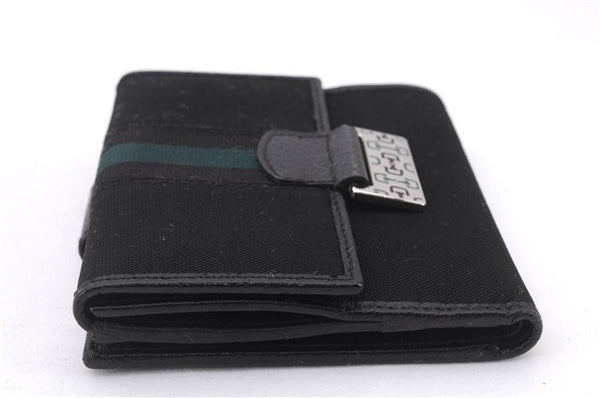 Authentic GUCCI Sherry Line Bifold Wallet Purse Nylon Leather 146195 Black 8673E