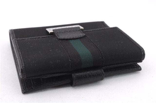 Authentic GUCCI Sherry Line Bifold Wallet Purse Nylon Leather 146195 Black 8673E