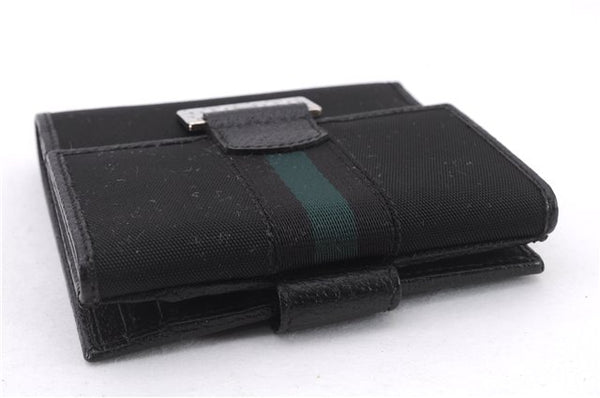 Authentic GUCCI Sherry Line Bifold Wallet Purse Nylon Leather 146195 Black 8673E