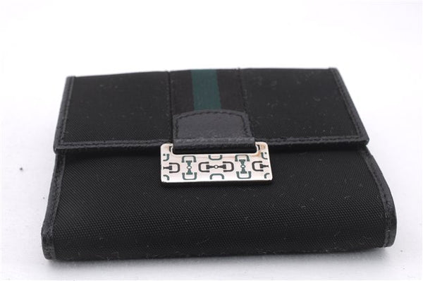 Authentic GUCCI Sherry Line Bifold Wallet Purse Nylon Leather 146195 Black 8673E