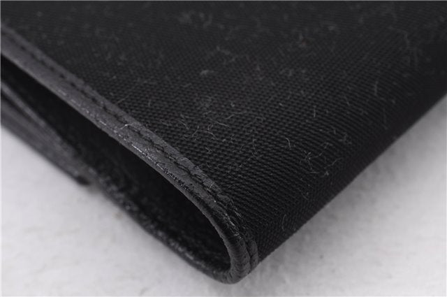 Authentic GUCCI Sherry Line Bifold Wallet Purse Nylon Leather 146195 Black 8673E