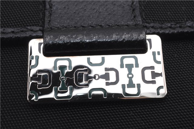 Authentic GUCCI Sherry Line Bifold Wallet Purse Nylon Leather 146195 Black 8673E