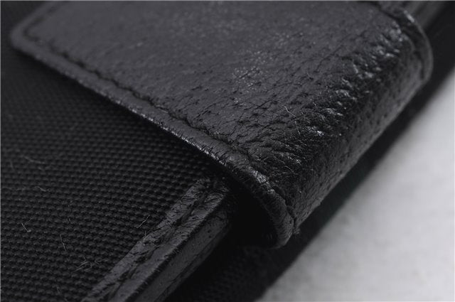Authentic GUCCI Sherry Line Bifold Wallet Purse Nylon Leather 146195 Black 8673E
