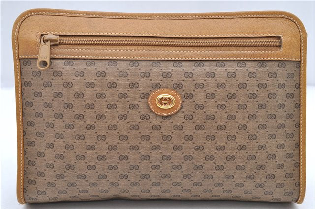 Authentic GUCCI Micro GG PVC Leather Clutch Hand Bag Purse Brown 8681C