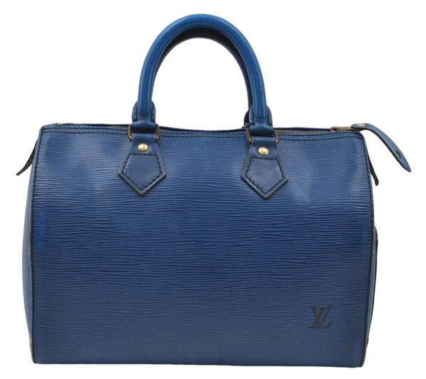 Authentic Louis Vuitton Epi Speedy 25 Hand Boston Bag Blue M43015 LV 8686D