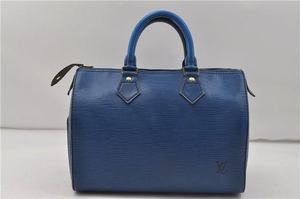 Authentic Louis Vuitton Epi Speedy 25 Hand Boston Bag Blue M43015 LV 8686D