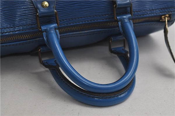 Authentic Louis Vuitton Epi Speedy 25 Hand Boston Bag Blue M43015 LV 8686D