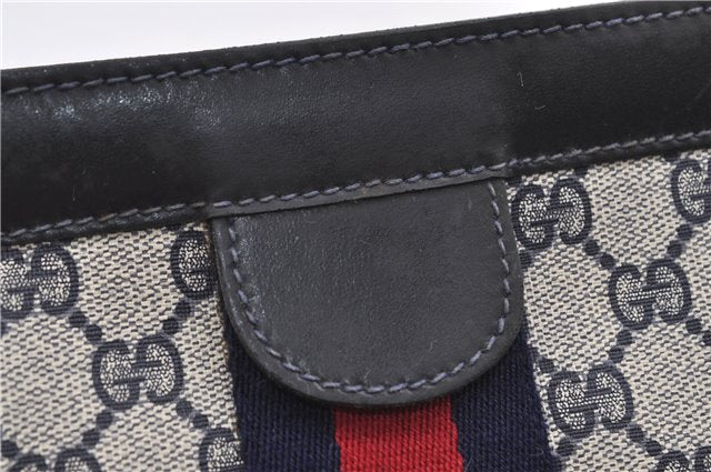 Authentic GUCCI Sherry Line Clutch Hand Bag Purse GG PVC Leather Navy Blue 8692D