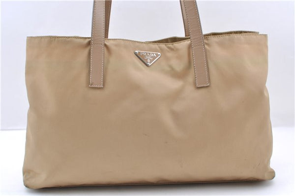 Authentic PRADA Nylon Leather Shoulder Tote Bag Purse Beige 8697C