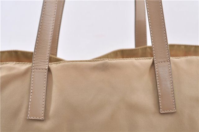 Authentic PRADA Nylon Leather Shoulder Tote Bag Purse Beige 8697C